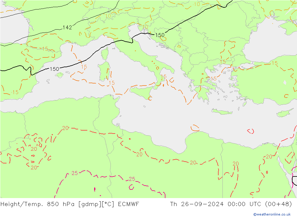 Height/Temp. 850 hPa ECMWF czw. 26.09.2024 00 UTC