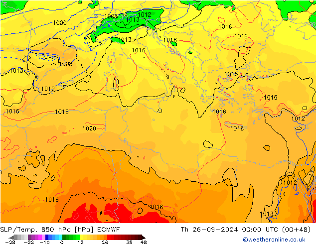 SLP/Temp. 850 hPa ECMWF czw. 26.09.2024 00 UTC