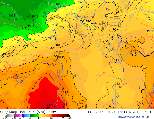 SLP/Temp. 850 hPa ECMWF Fr 27.09.2024 18 UTC