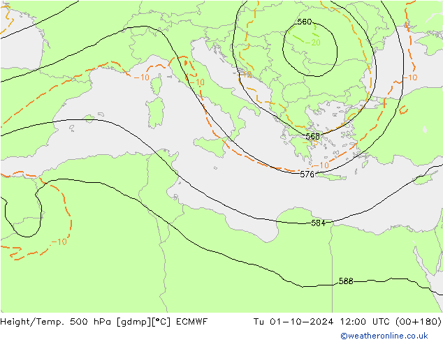 Z500/Regen(+SLP)/Z850 ECMWF di 01.10.2024 12 UTC