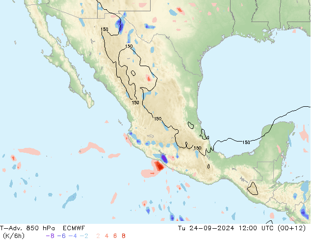 T-Adv. 850 hPa ECMWF Sa 24.09.2024 12 UTC