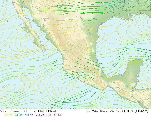 Linia prądu 500 hPa ECMWF wto. 24.09.2024 12 UTC