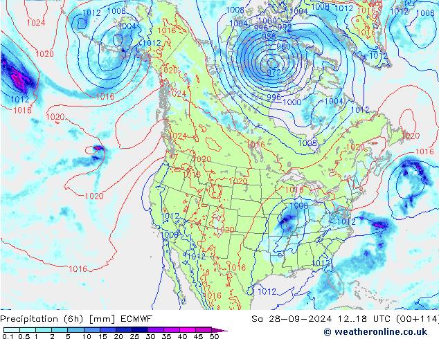 Z500/Rain (+SLP)/Z850 ECMWF sab 28.09.2024 18 UTC