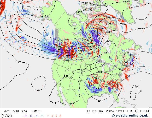 T-Adv. 500 hPa ECMWF Fr 27.09.2024 12 UTC