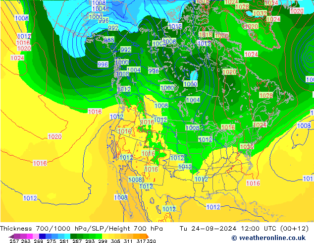 Thck 700-1000 hPa ECMWF Tu 24.09.2024 12 UTC