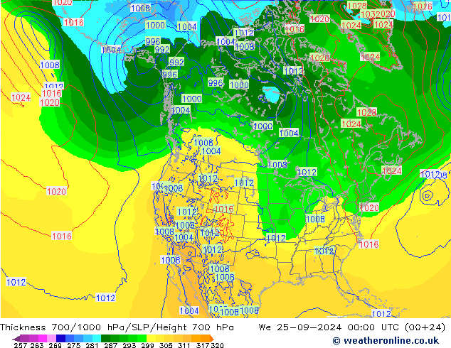 Thck 700-1000 hPa ECMWF We 25.09.2024 00 UTC