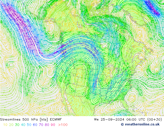 Rüzgar 500 hPa ECMWF Çar 25.09.2024 06 UTC