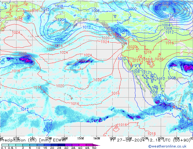 Z500/Rain (+SLP)/Z850 ECMWF vie 27.09.2024 18 UTC