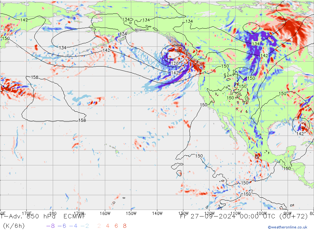 T-Adv. 850 hPa ECMWF Pá 27.09.2024 00 UTC