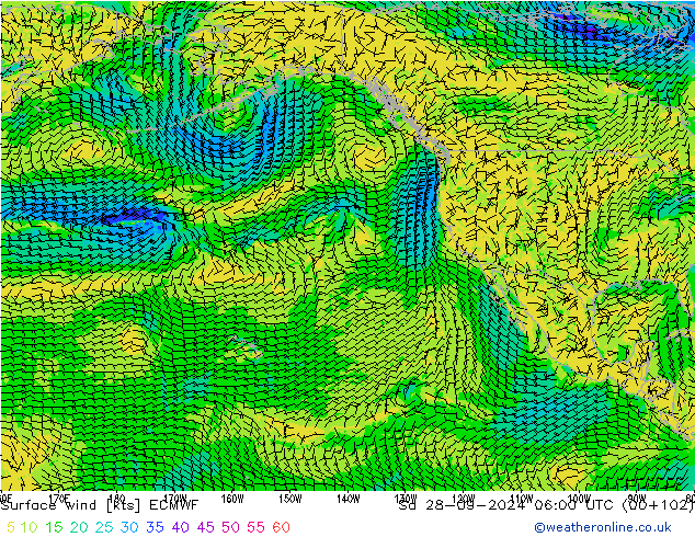 Rüzgar 10 m ECMWF Cts 28.09.2024 06 UTC