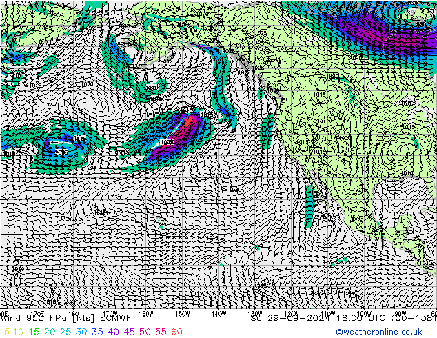 Viento 950 hPa ECMWF dom 29.09.2024 18 UTC