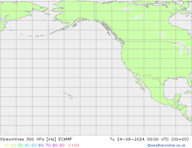 Streamlines 300 hPa ECMWF Tu 24.09.2024 00 UTC