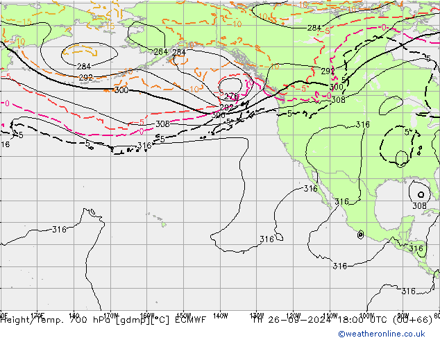 Height/Temp. 700 hPa ECMWF Th 26.09.2024 18 UTC