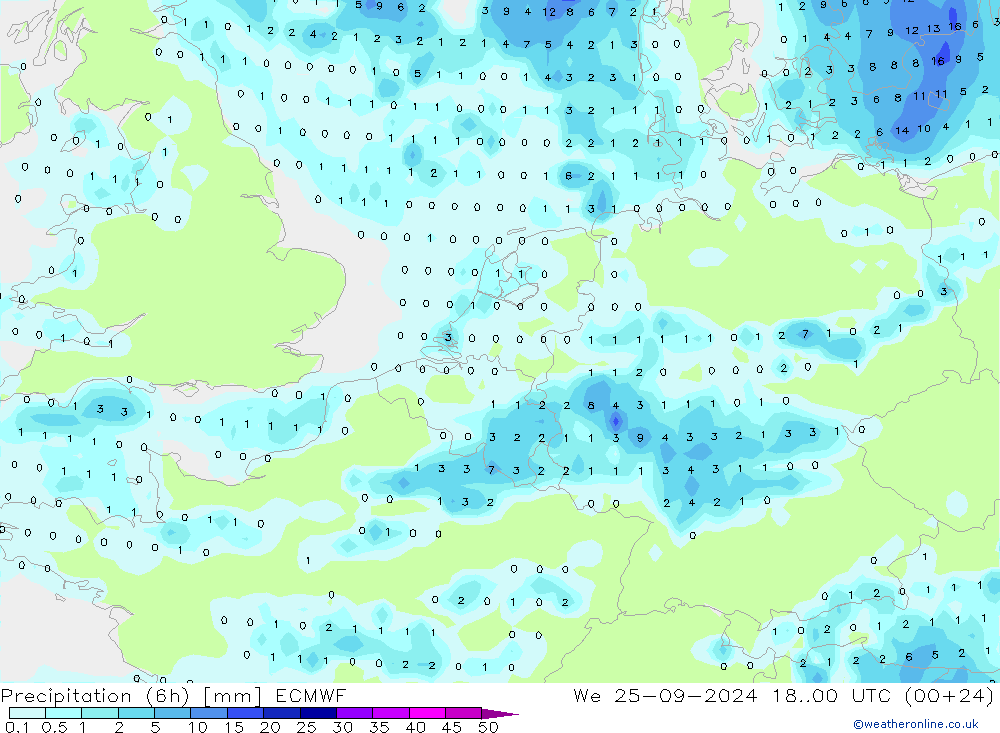 Z500/Rain (+SLP)/Z850 ECMWF mer 25.09.2024 00 UTC