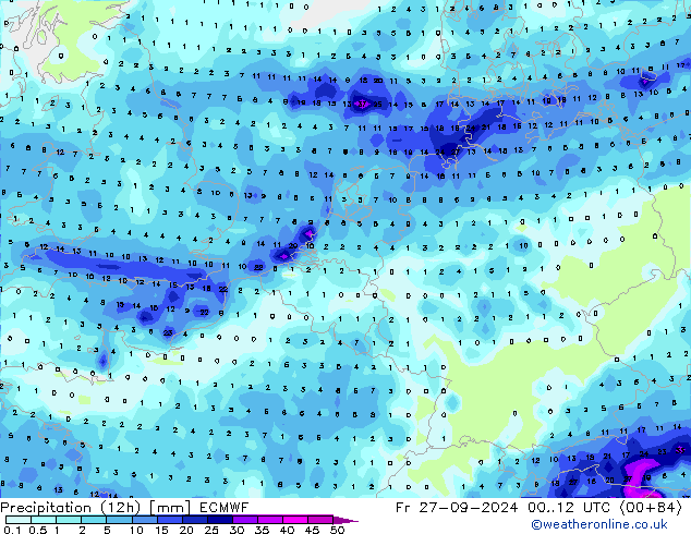 Precipitation (12h) ECMWF Fr 27.09.2024 12 UTC