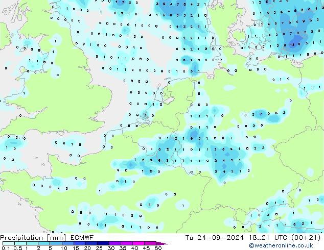 Precipitation ECMWF Tu 24.09.2024 21 UTC