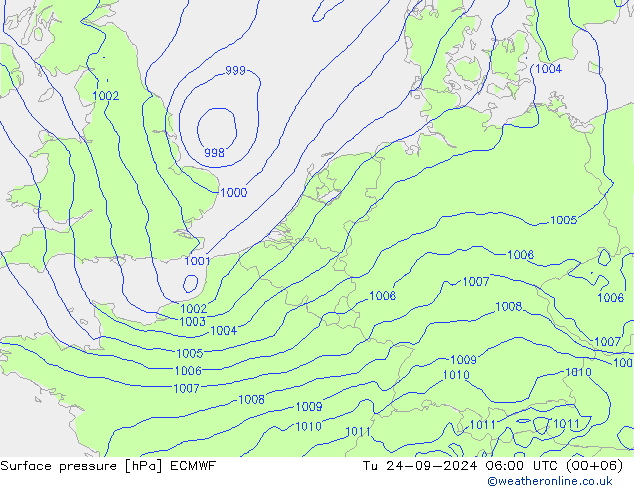 Surface pressure ECMWF Tu 24.09.2024 06 UTC