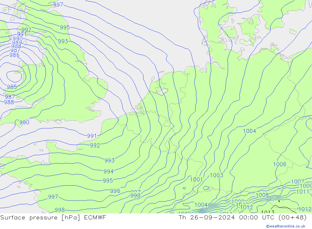 Pressione al suolo ECMWF gio 26.09.2024 00 UTC