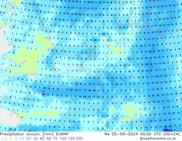 Precipitation accum. ECMWF Qua 25.09.2024 00 UTC