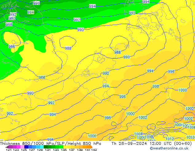 Thck 850-1000 hPa ECMWF czw. 26.09.2024 12 UTC