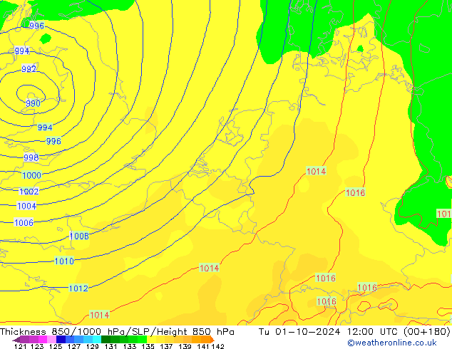 Schichtdicke 850-1000 hPa ECMWF Di 01.10.2024 12 UTC