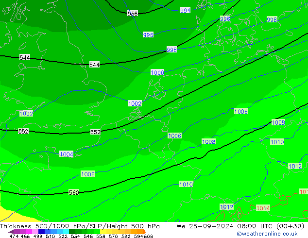 Thck 500-1000hPa ECMWF śro. 25.09.2024 06 UTC