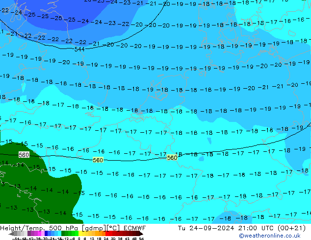 Geop./Temp. 500 hPa ECMWF mar 24.09.2024 21 UTC