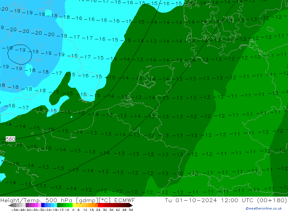 Z500/Yağmur (+YB)/Z850 ECMWF Sa 01.10.2024 12 UTC