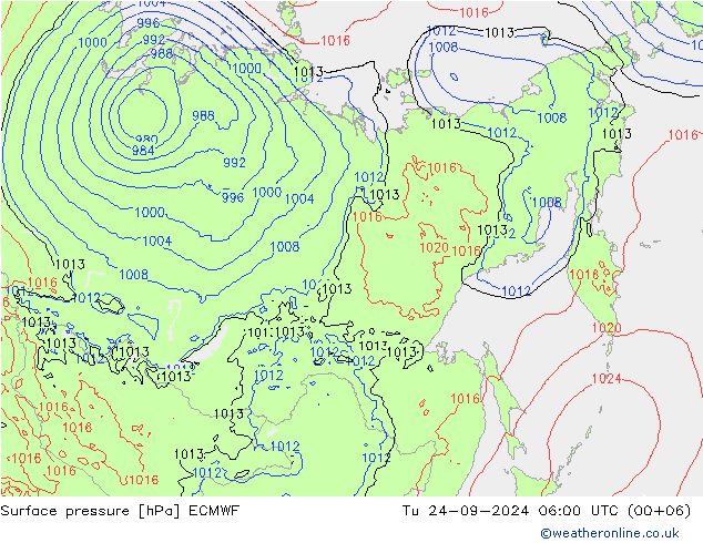 Atmosférický tlak ECMWF Út 24.09.2024 06 UTC