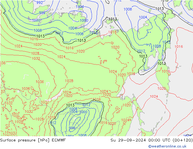 Surface pressure ECMWF Su 29.09.2024 00 UTC