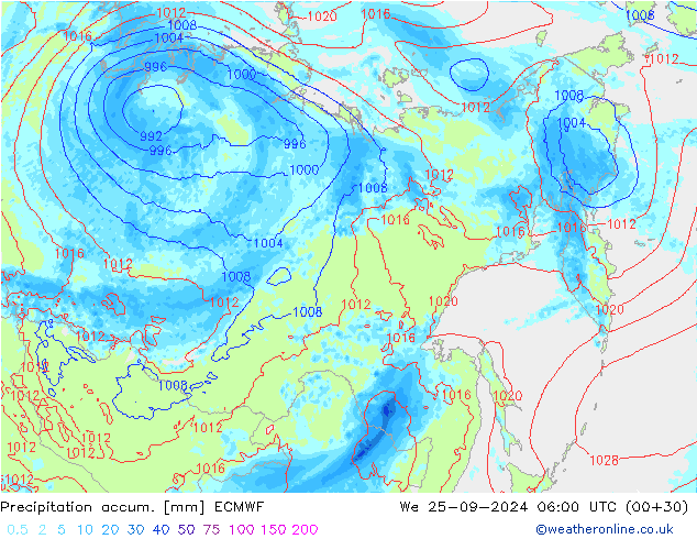 Precipitation accum. ECMWF We 25.09.2024 06 UTC