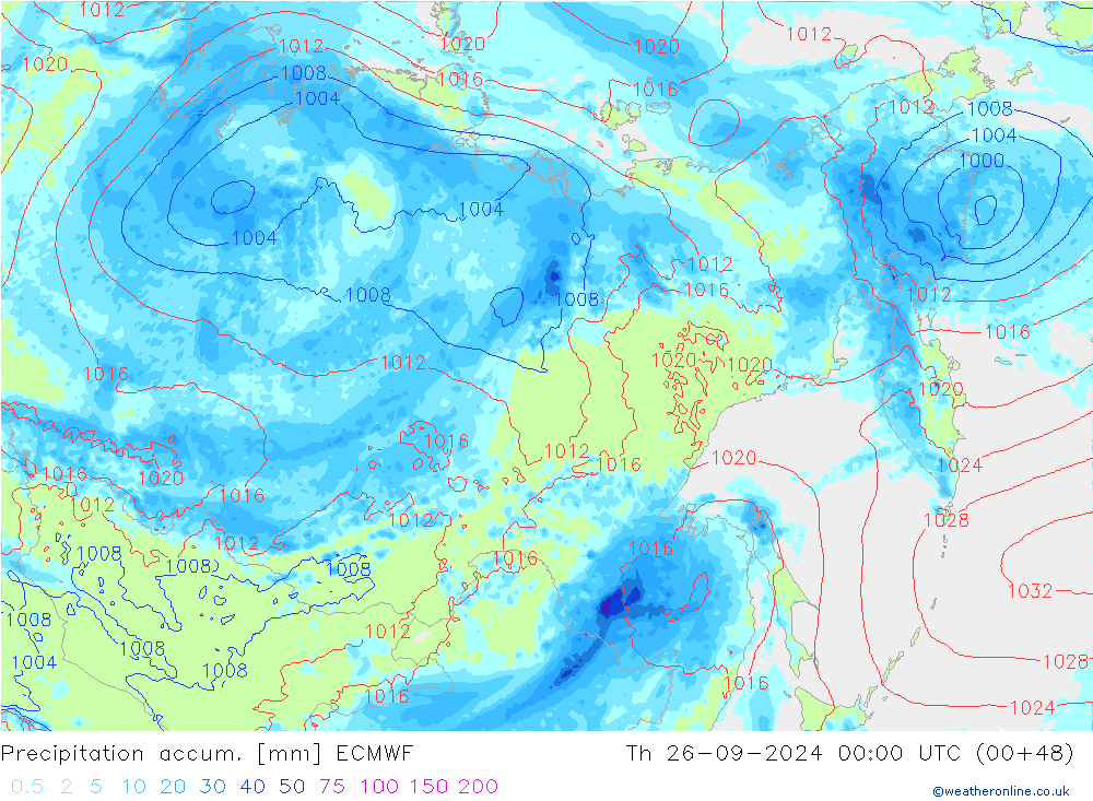 Precipitation accum. ECMWF чт 26.09.2024 00 UTC