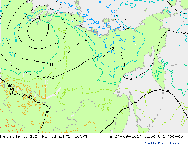 Height/Temp. 850 hPa ECMWF Út 24.09.2024 03 UTC