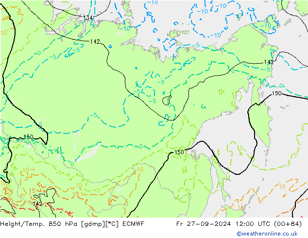 Height/Temp. 850 hPa ECMWF Fr 27.09.2024 12 UTC