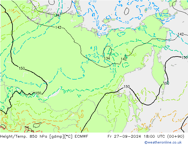 Z500/Rain (+SLP)/Z850 ECMWF ven 27.09.2024 18 UTC