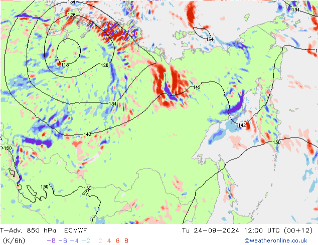 T-Adv. 850 гПа ECMWF вт 24.09.2024 12 UTC