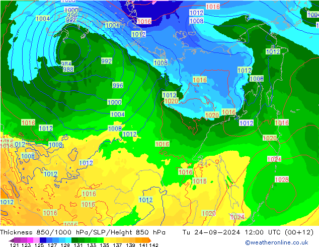 Thck 850-1000 hPa ECMWF mar 24.09.2024 12 UTC