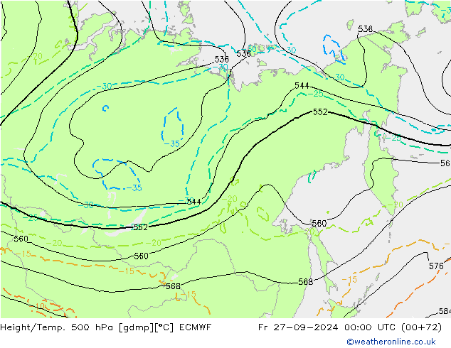 Z500/Rain (+SLP)/Z850 ECMWF ven 27.09.2024 00 UTC