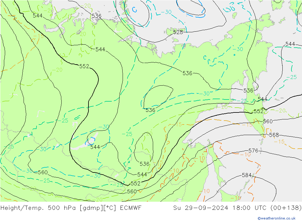 Z500/Rain (+SLP)/Z850 ECMWF nie. 29.09.2024 18 UTC