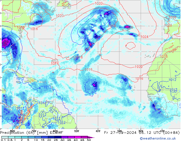 Precipitation (6h) ECMWF Fr 27.09.2024 12 UTC