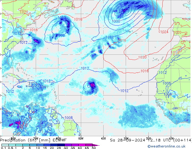 Z500/Regen(+SLP)/Z850 ECMWF za 28.09.2024 18 UTC