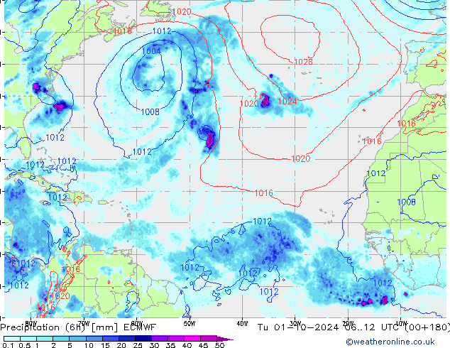 Z500/Rain (+SLP)/Z850 ECMWF mar 01.10.2024 12 UTC