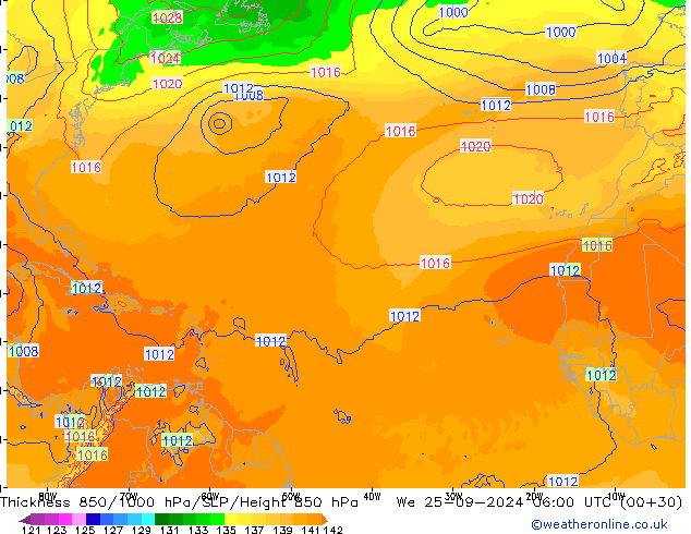 Thck 850-1000 hPa ECMWF Qua 25.09.2024 06 UTC