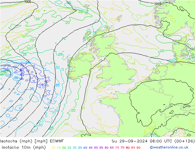 Izotacha (mph) ECMWF nie. 29.09.2024 06 UTC