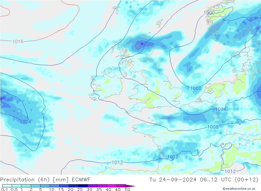 Z500/Rain (+SLP)/Z850 ECMWF Tu 24.09.2024 12 UTC