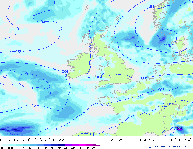 Z500/Rain (+SLP)/Z850 ECMWF mer 25.09.2024 00 UTC