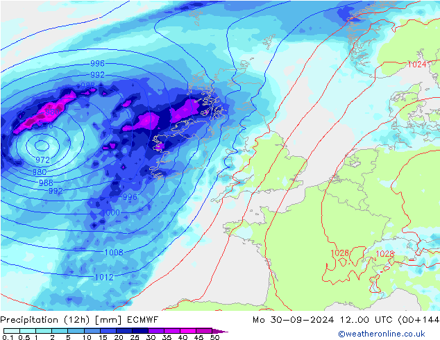 Precipitação (12h) ECMWF Seg 30.09.2024 00 UTC