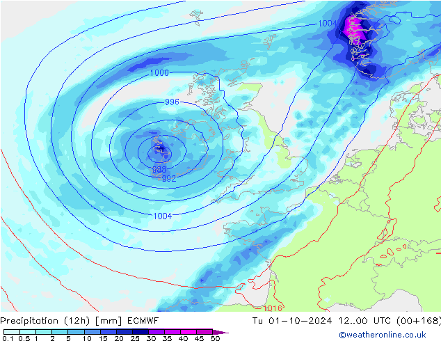 Precipitation (12h) ECMWF Tu 01.10.2024 00 UTC