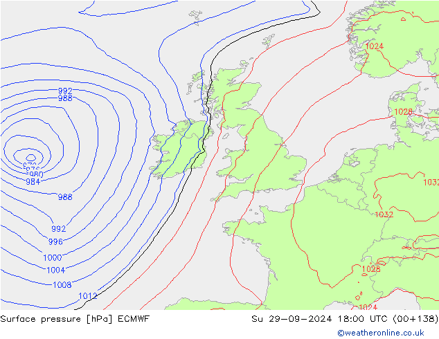 приземное давление ECMWF Вс 29.09.2024 18 UTC