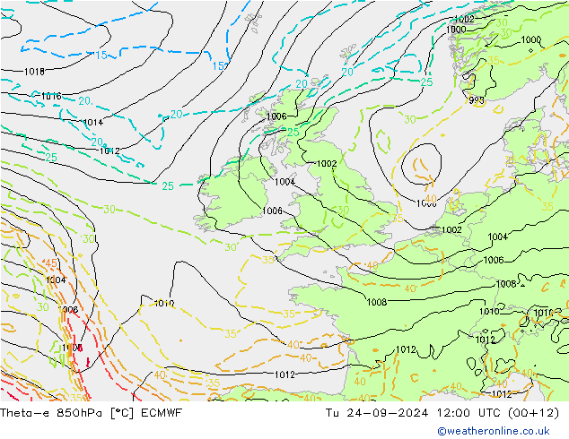 Theta-e 850hPa ECMWF mar 24.09.2024 12 UTC